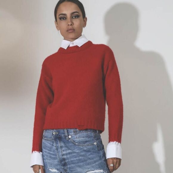 New R13 Shrunken Cashmere Sweater Rouge Medium Distressed - Picture 1 of 15